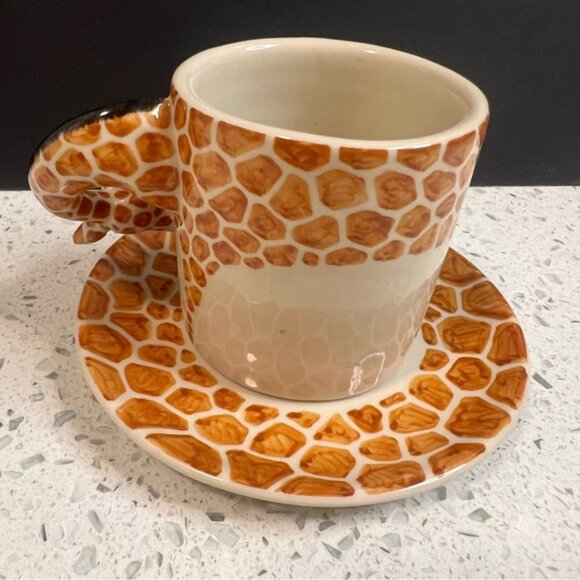 BLUE WITCH 3D Giraffe Head/Neck Handle Animal Print Espresso Cup and Saucer Set - Picture 8 of 15